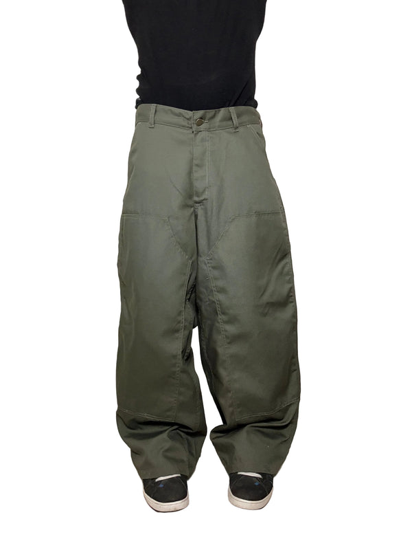Pantalon Double Knee Baggy épais grande poche, triple couture résistante, couleur vert foncé