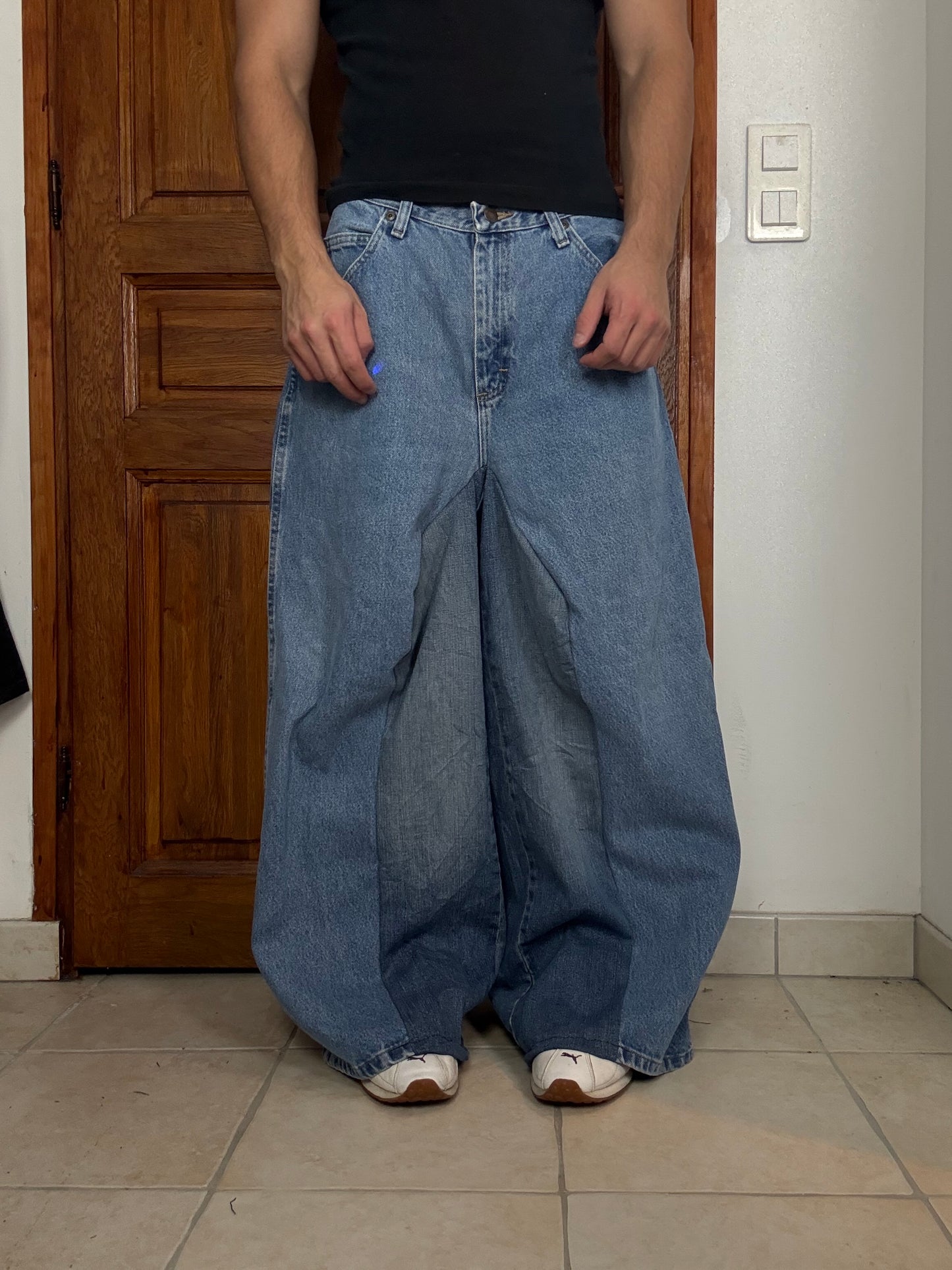 Pantalon baggy en denim upcyclé large style skater streetwear y2k hip-hop 90’s - Pièce unique M n•20