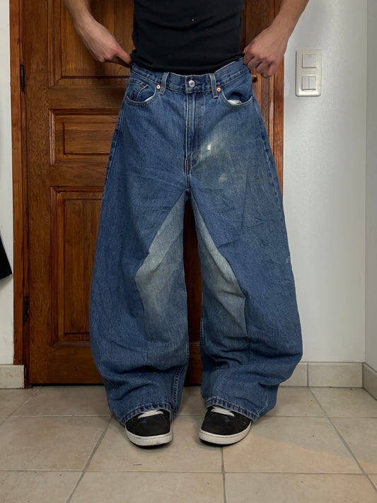 Pantalon baggy en denim upcyclé large style skater streetwear y2k hip-hop 90’s - Pièce unique XL n•1