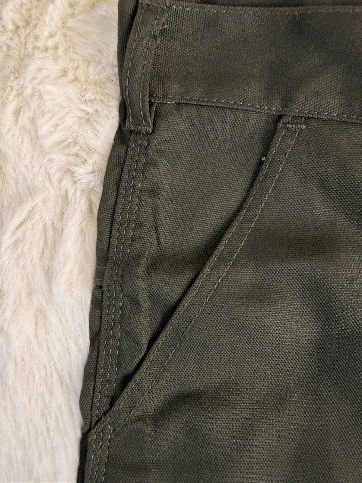 Pantalon Double Knee Baggy épais grande poche, triple couture résistante, couleur vert foncé