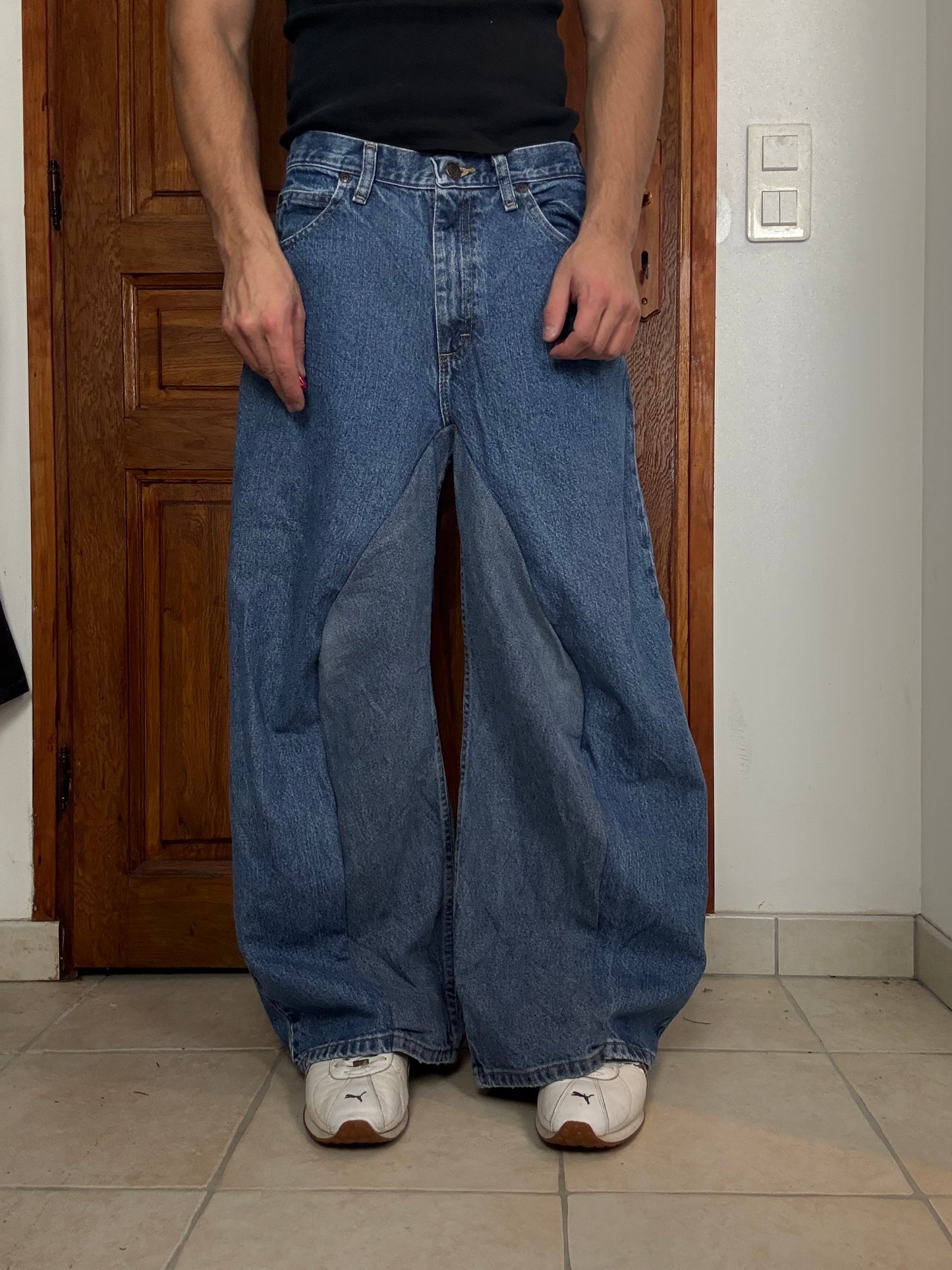 Pantalon baggy en denim upcyclé large style skater streetwear y2k hip-hop 90’s - Pièce unique S n•17