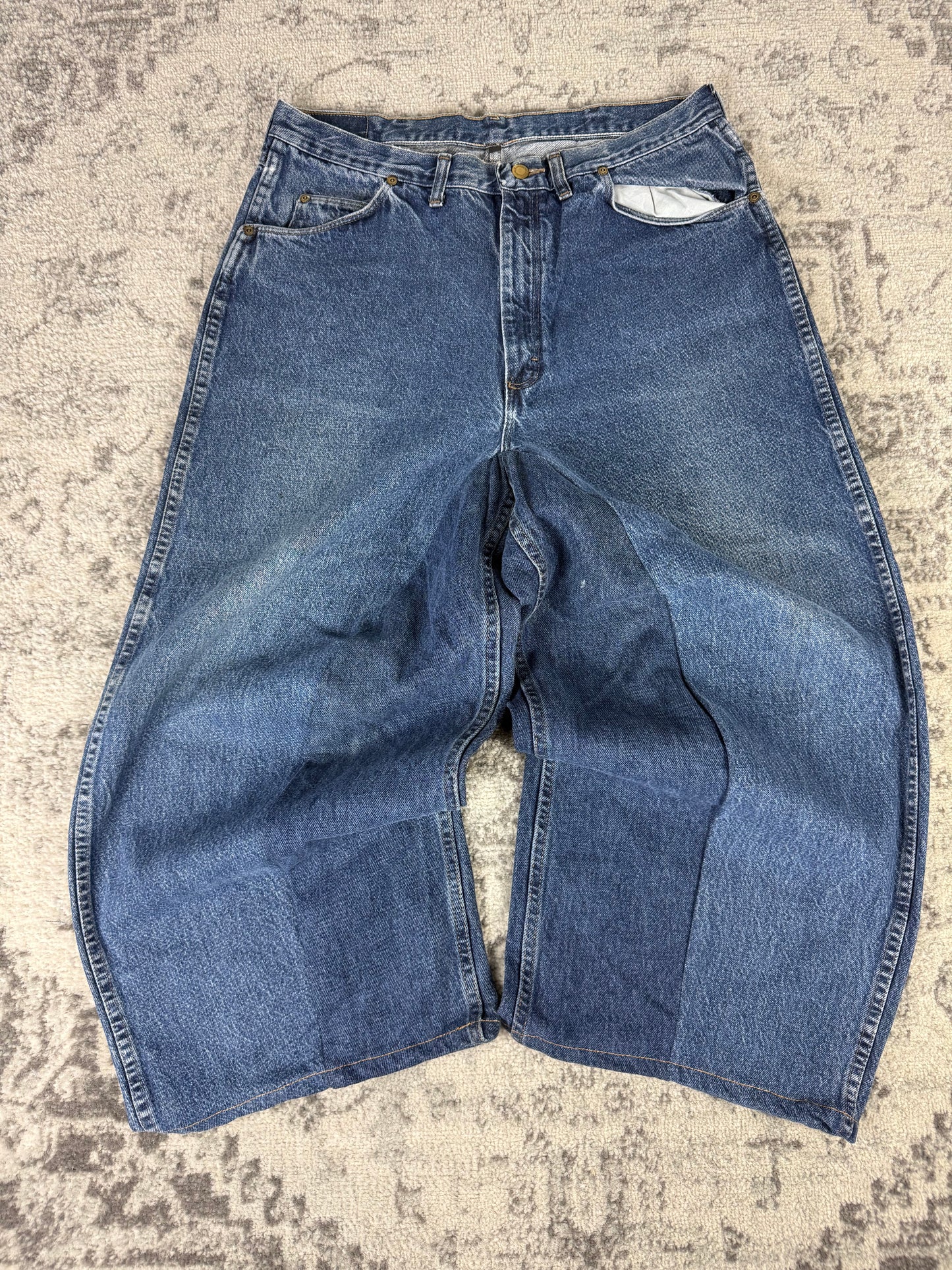 Pantalon baggy en denim upcyclé large style skater streetwear y2k hip-hop 90’s - Pièce unique L n•5