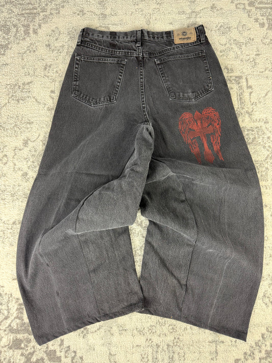 Pantalon baggy en denim upcyclé large style skater streetwear y2k hip-hop 90’s - Pièce unique M n•9