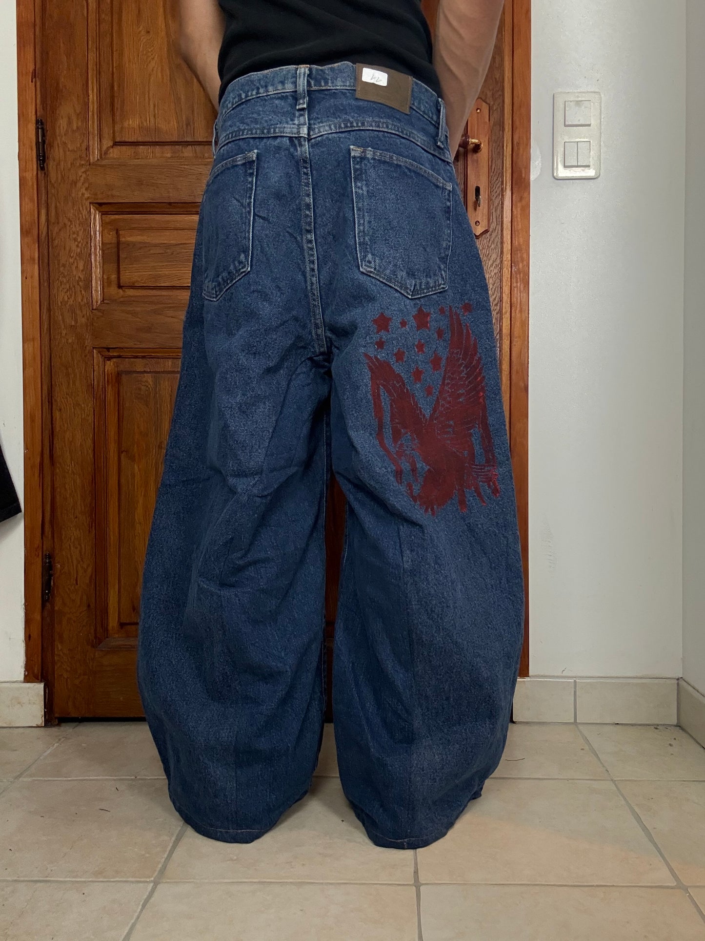 Pantalon baggy en denim upcyclé large style skater streetwear y2k hip-hop 90’s - Pièce unique M n•11