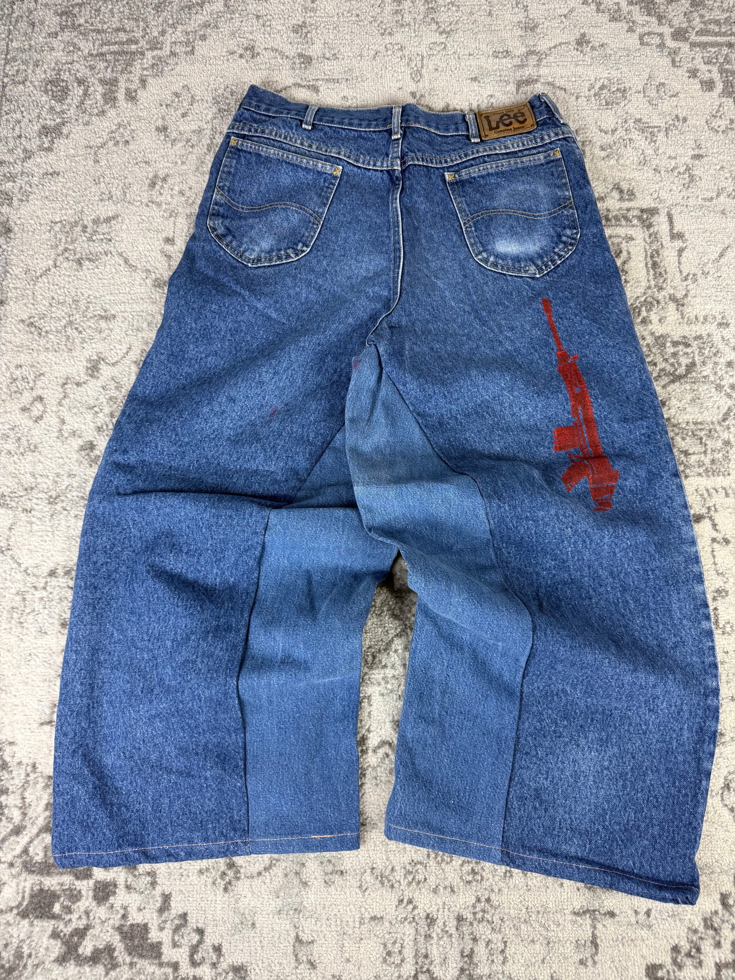 Pantalon baggy en denim upcyclé large style skater streetwear y2k hip-hop 90’s - Pièce unique M n•16