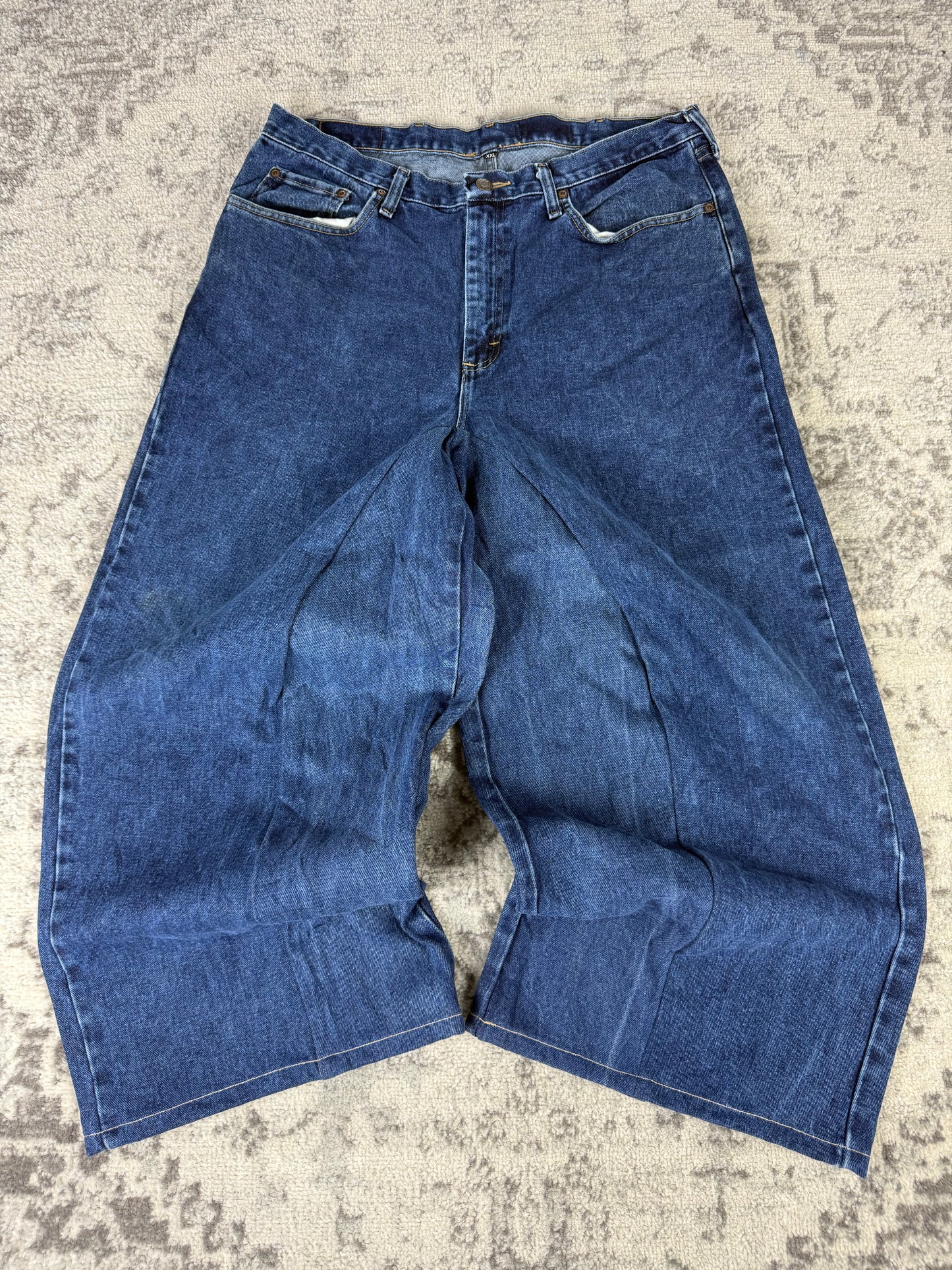 Pantalon baggy en denim upcyclé large style skater streetwear y2k hip-hop 90’s - Pièce unique L n•12