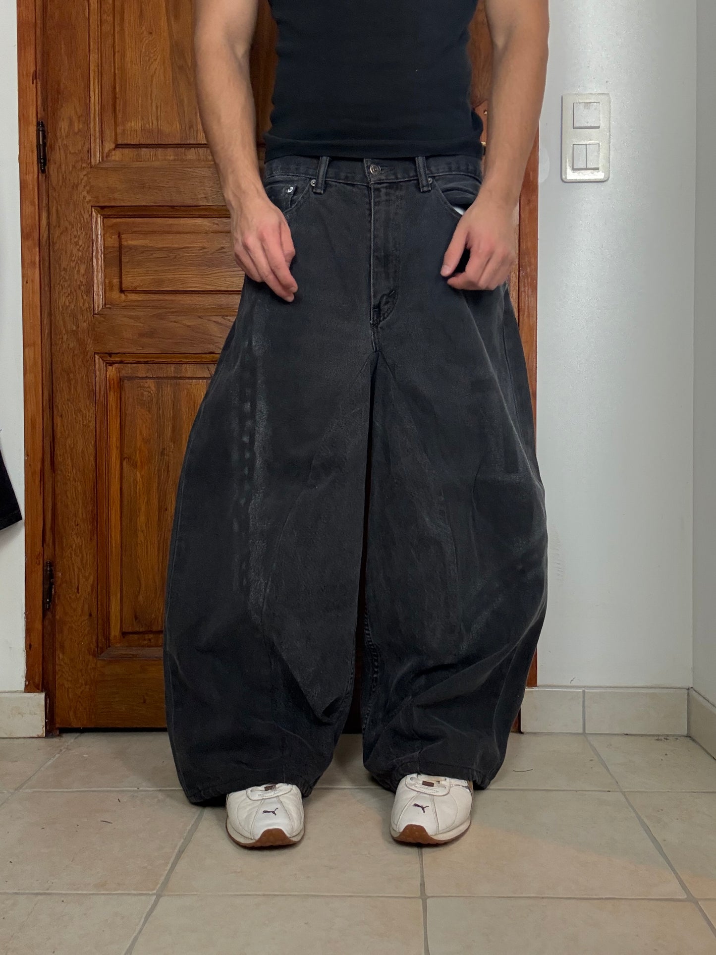 Pantalon baggy en denim upcyclé large style skater streetwear y2k hip-hop 90’s - Pièce unique S n•13