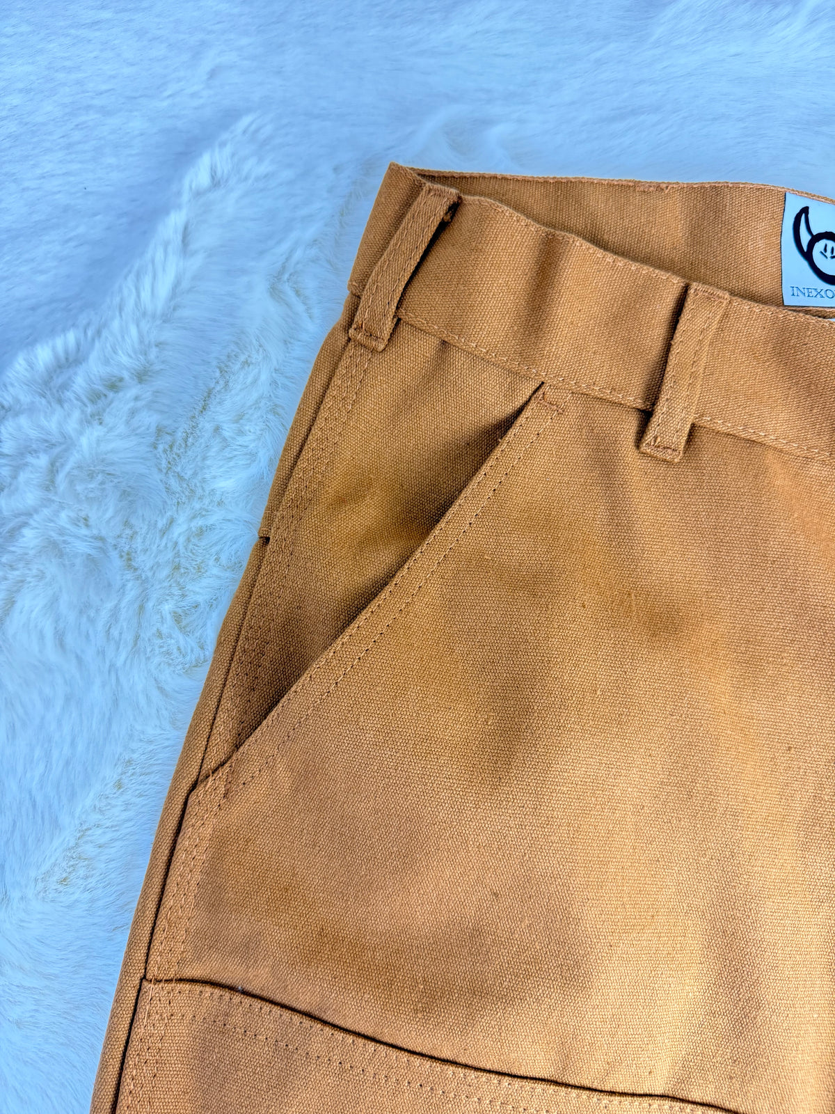 Pantalon Double Knee Baggy épais grande poche, triple couture résistante, couleur beige/camel