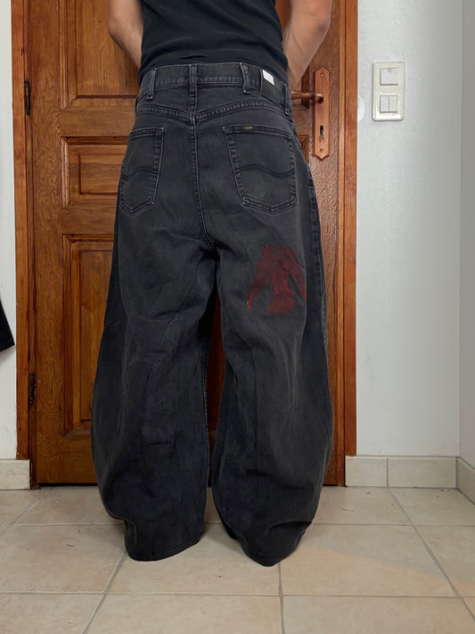 Pantalon baggy en denim upcyclé large style skater streetwear y2k hip-hop 90’s - Pièce unique M n•15