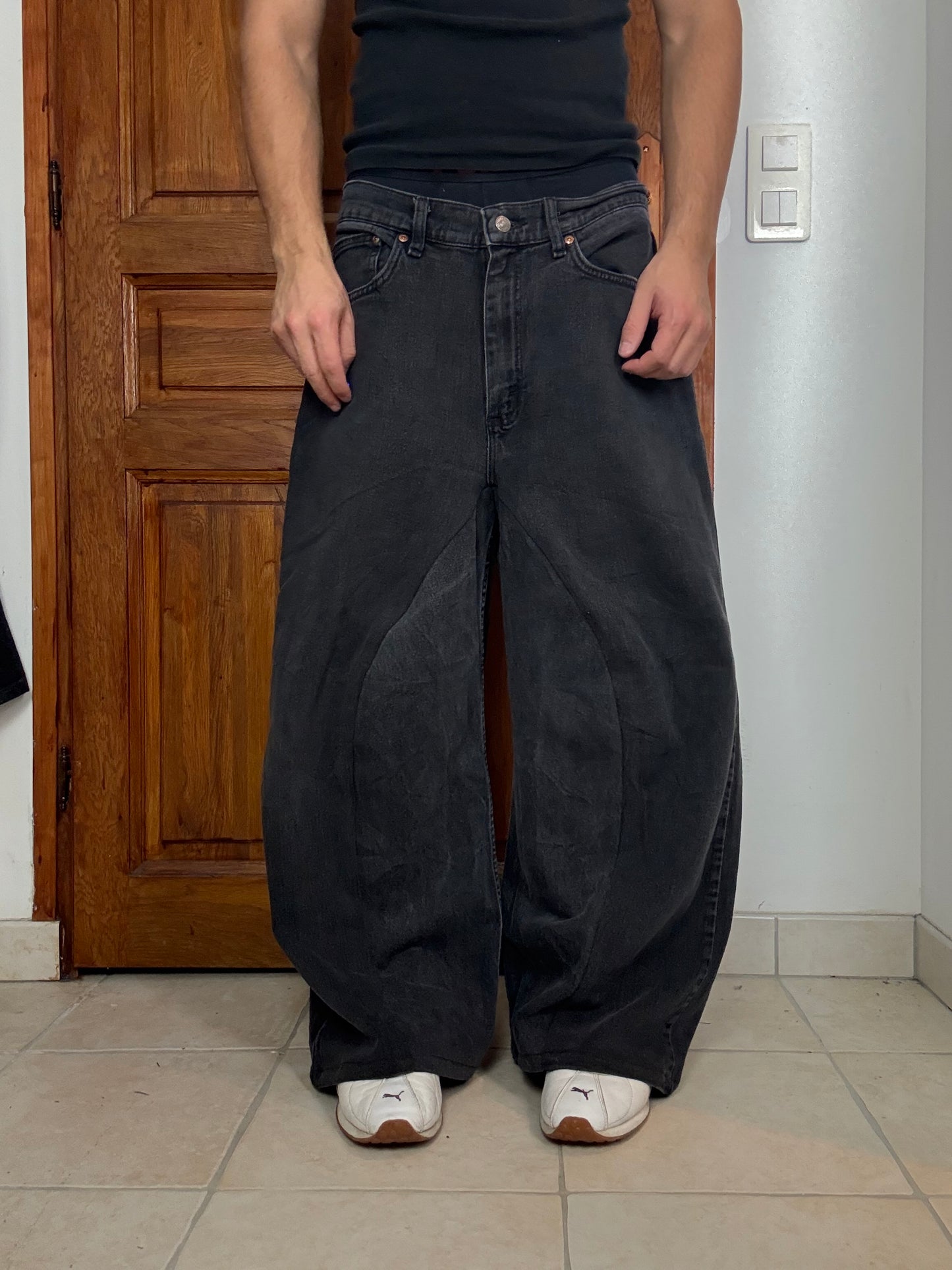 Pantalon baggy en denim upcyclé large style skater streetwear y2k hip-hop 90’s - Pièce unique M n•15